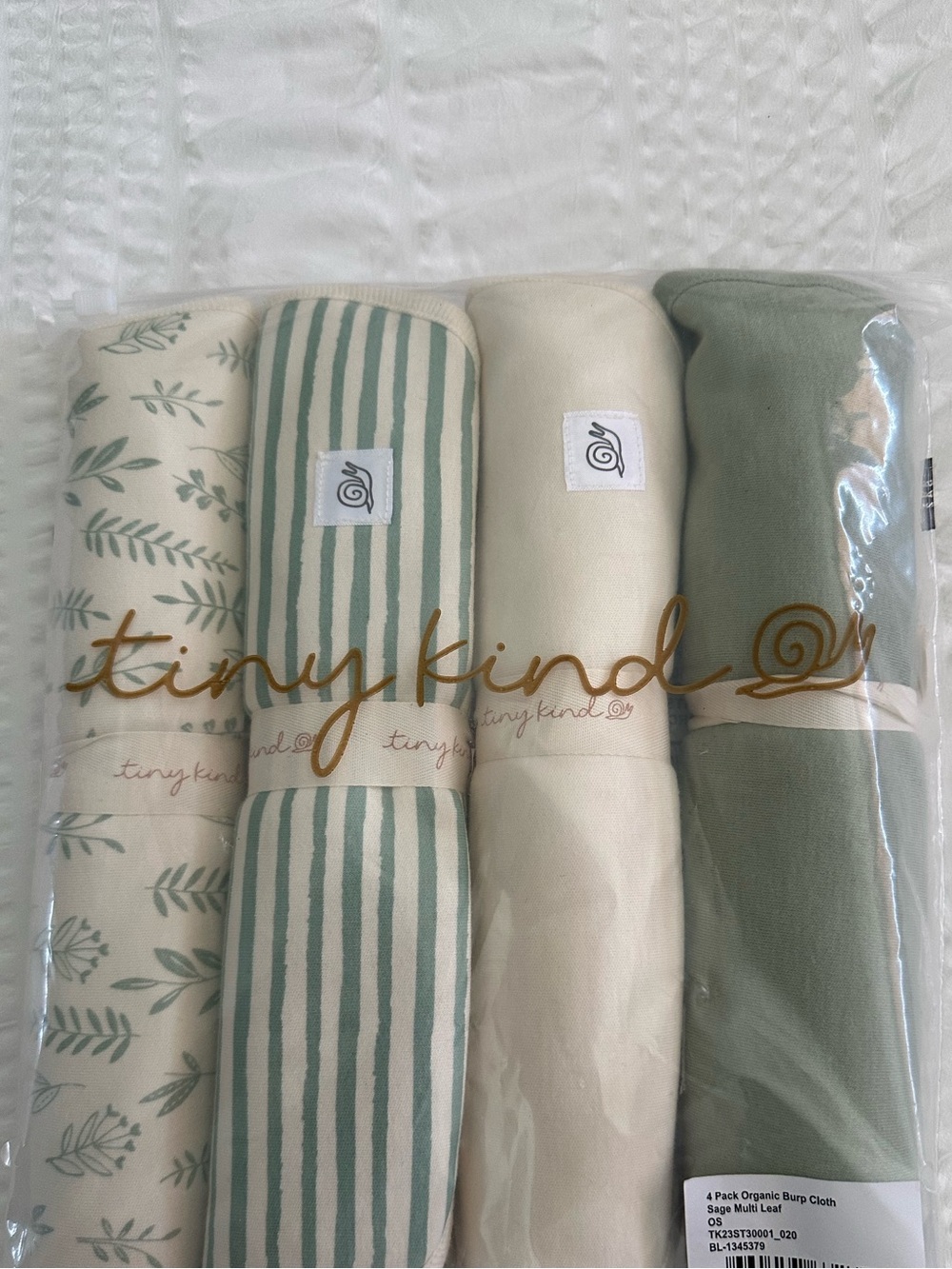 Tiny Kind Sage & Cream Organic Baby Burp Cloth Set - 4 Pack